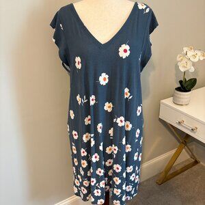 LOFT Floral V-Neck Shift Dress Blue White | Size XL